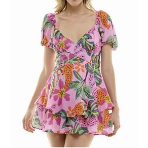 Crystal Sky Babydoll Dress Pink  Puff Sleeve Tie Back Sz XS Fairy Whimsical Y2K